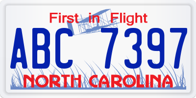 NC license plate ABC7397