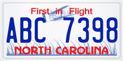 NC license plate ABC7398