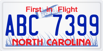 NC license plate ABC7399