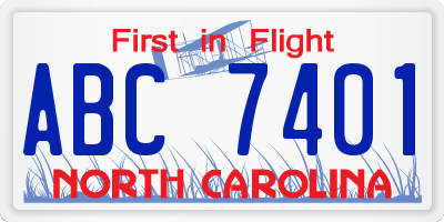 NC license plate ABC7401
