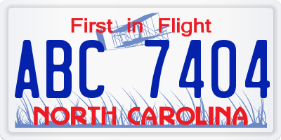 NC license plate ABC7404