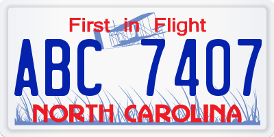 NC license plate ABC7407