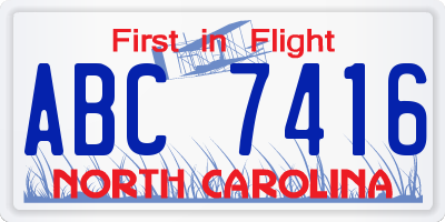 NC license plate ABC7416