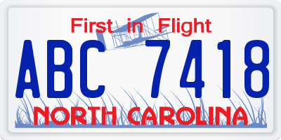NC license plate ABC7418