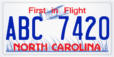 NC license plate ABC7420