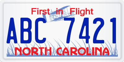NC license plate ABC7421