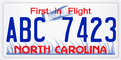 NC license plate ABC7423