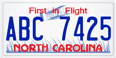 NC license plate ABC7425