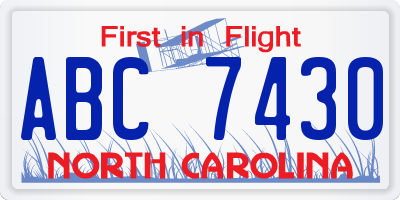 NC license plate ABC7430