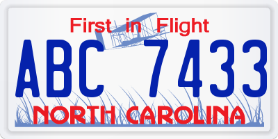 NC license plate ABC7433