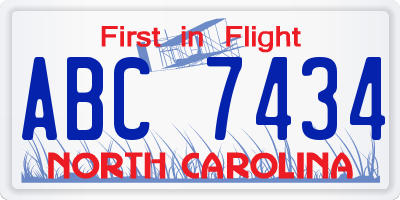NC license plate ABC7434