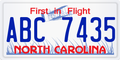 NC license plate ABC7435