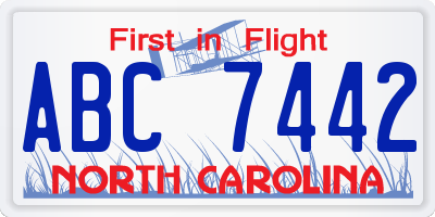 NC license plate ABC7442