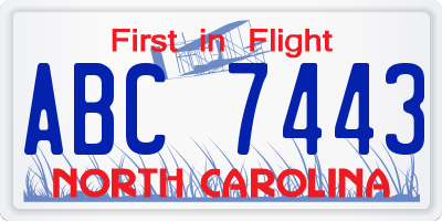 NC license plate ABC7443