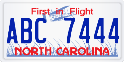 NC license plate ABC7444