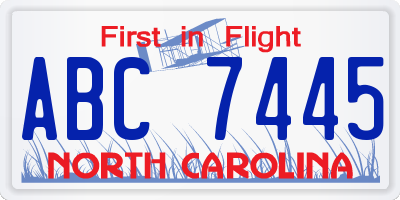NC license plate ABC7445