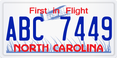 NC license plate ABC7449