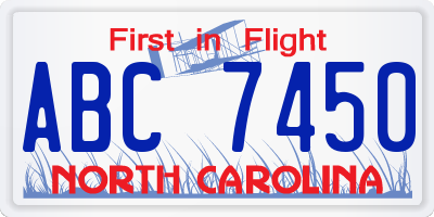 NC license plate ABC7450