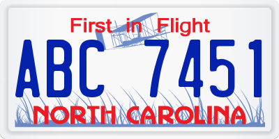 NC license plate ABC7451