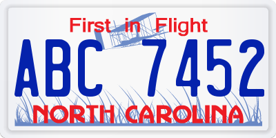 NC license plate ABC7452