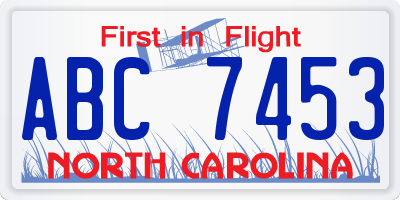 NC license plate ABC7453