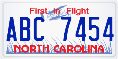 NC license plate ABC7454