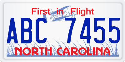 NC license plate ABC7455