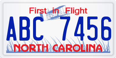 NC license plate ABC7456