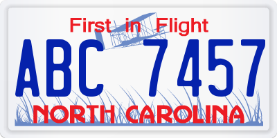 NC license plate ABC7457
