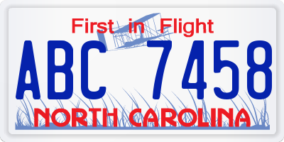 NC license plate ABC7458