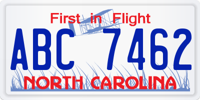 NC license plate ABC7462
