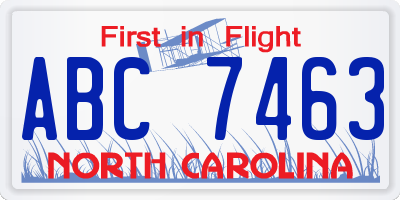 NC license plate ABC7463
