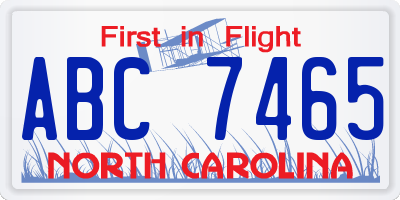 NC license plate ABC7465