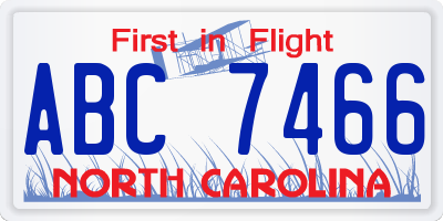 NC license plate ABC7466