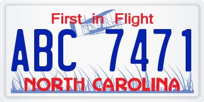 NC license plate ABC7471