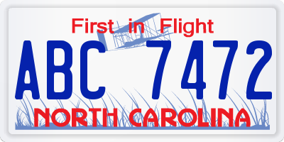 NC license plate ABC7472
