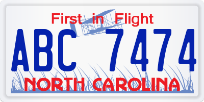 NC license plate ABC7474