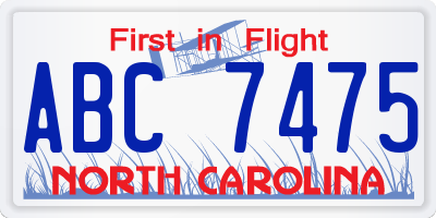 NC license plate ABC7475