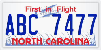 NC license plate ABC7477