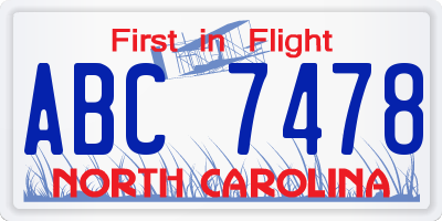 NC license plate ABC7478