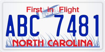 NC license plate ABC7481