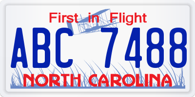 NC license plate ABC7488