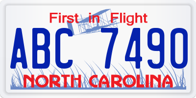 NC license plate ABC7490