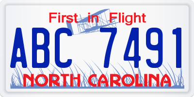 NC license plate ABC7491