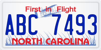 NC license plate ABC7493
