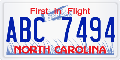 NC license plate ABC7494