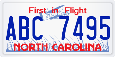 NC license plate ABC7495