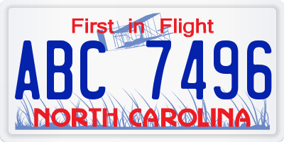 NC license plate ABC7496
