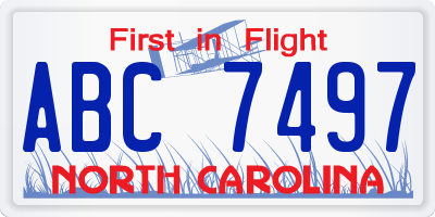 NC license plate ABC7497