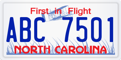 NC license plate ABC7501